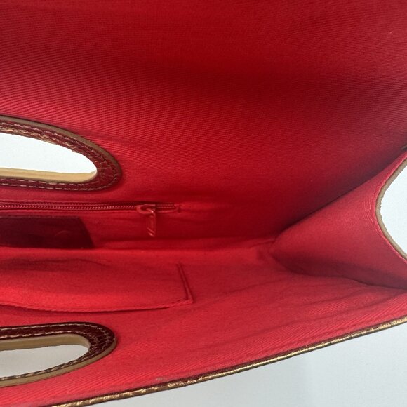 VTG Rare “HOBO The Original” Purse Clutch Metallic Gold Reptile Red 100% Leather - Picture 6 of 10